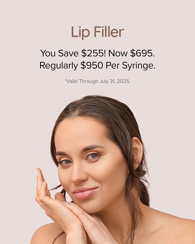 Lip filler promotion with savings details.